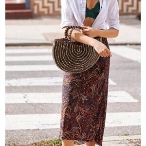 FREE PEOPLE KENDALL MIDI SKIRT Brown Blue Paisley Size M Boho